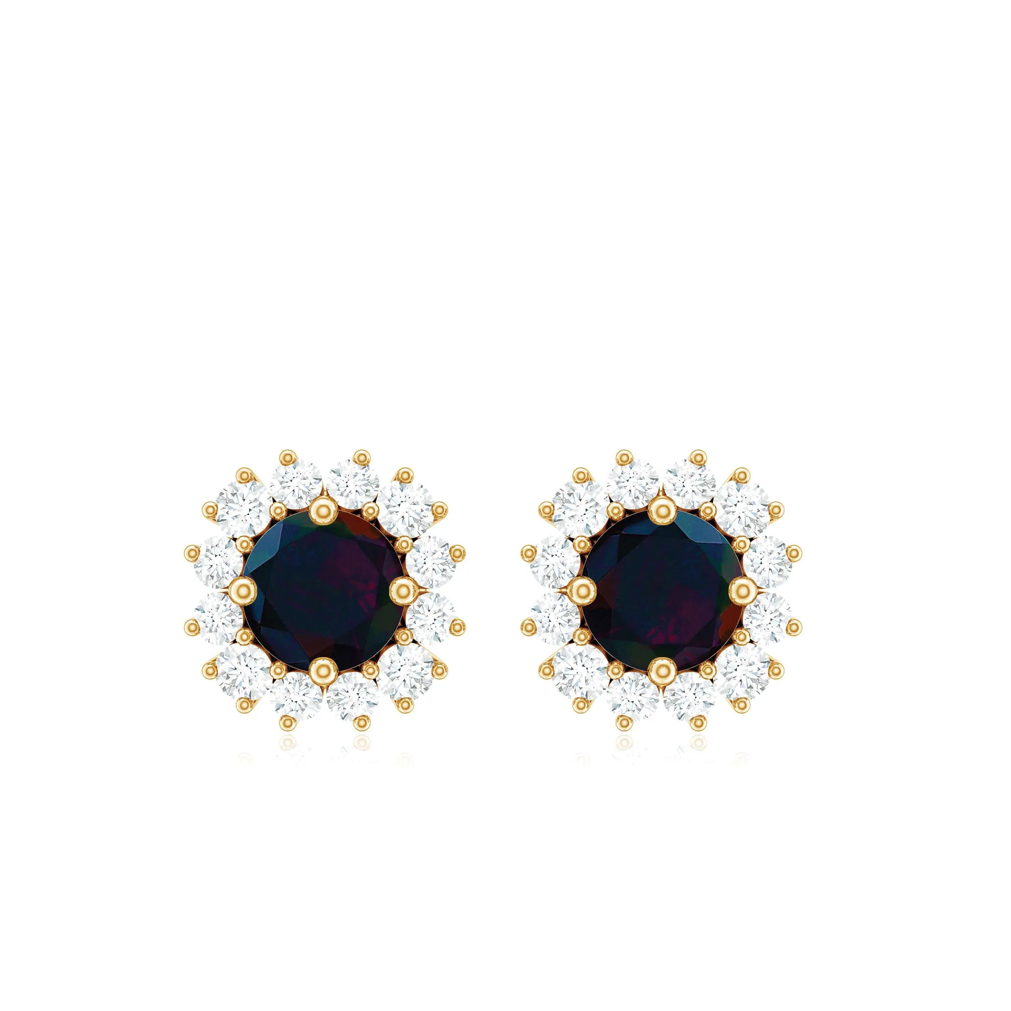 1 CT Classic Black Opal Stud Earrings with Diamond Halo