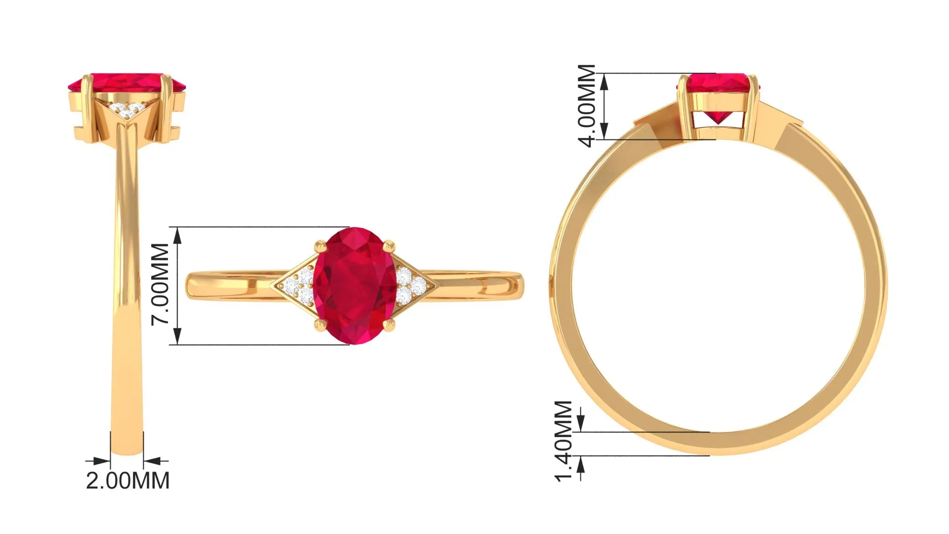 1 CT Oval Created Ruby Solitaire Ring with Diamond Accent