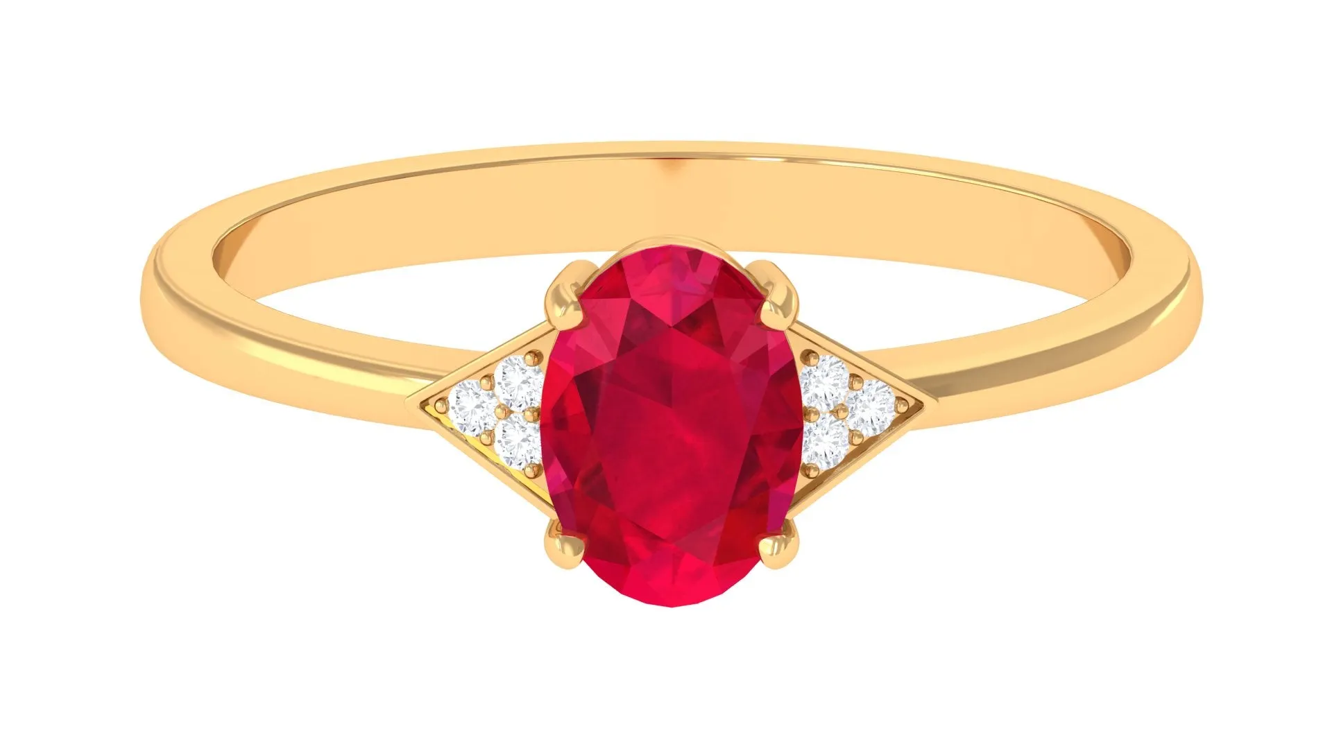 1 CT Oval Created Ruby Solitaire Ring with Diamond Accent