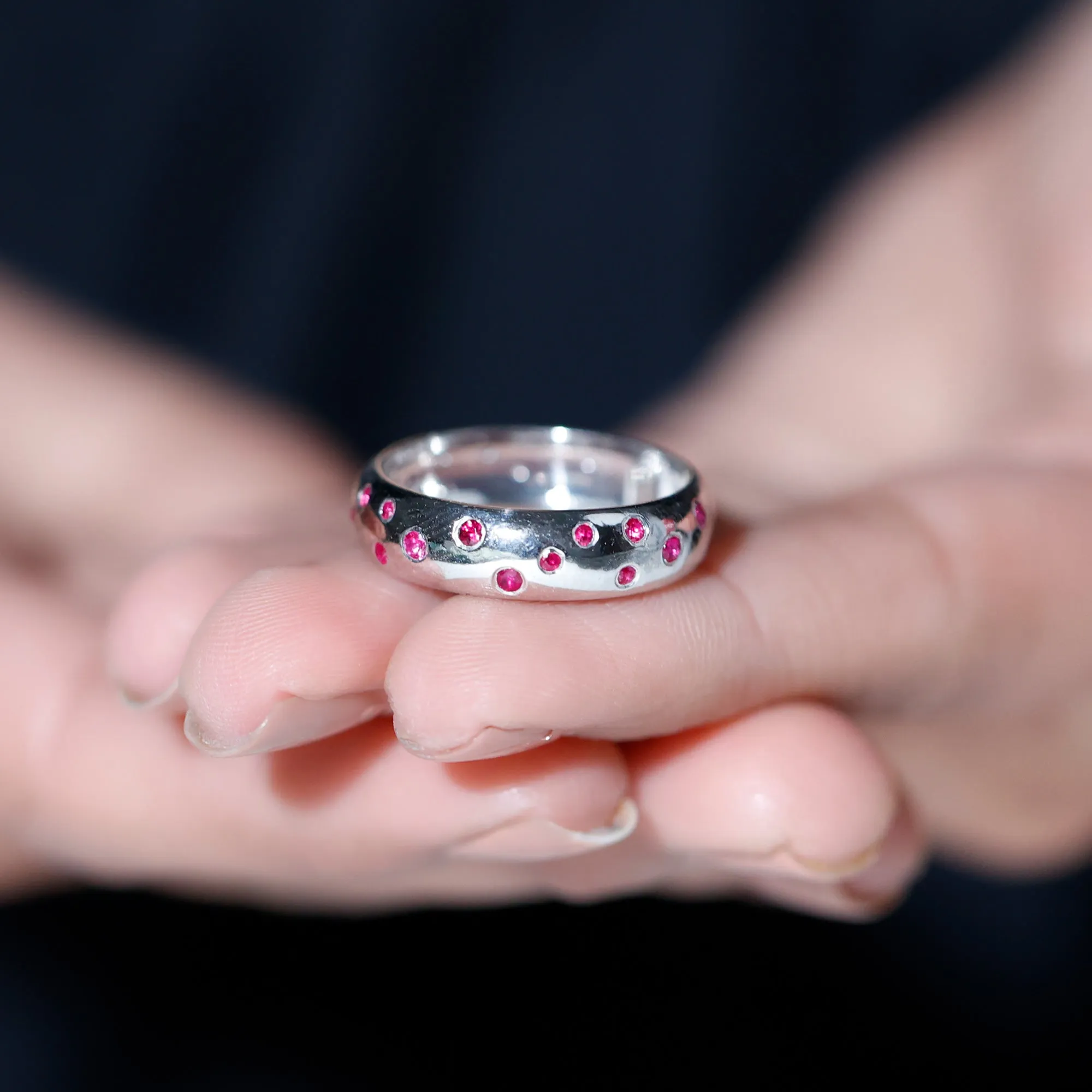 1 CT Scattered Ruby Silver Band Ring