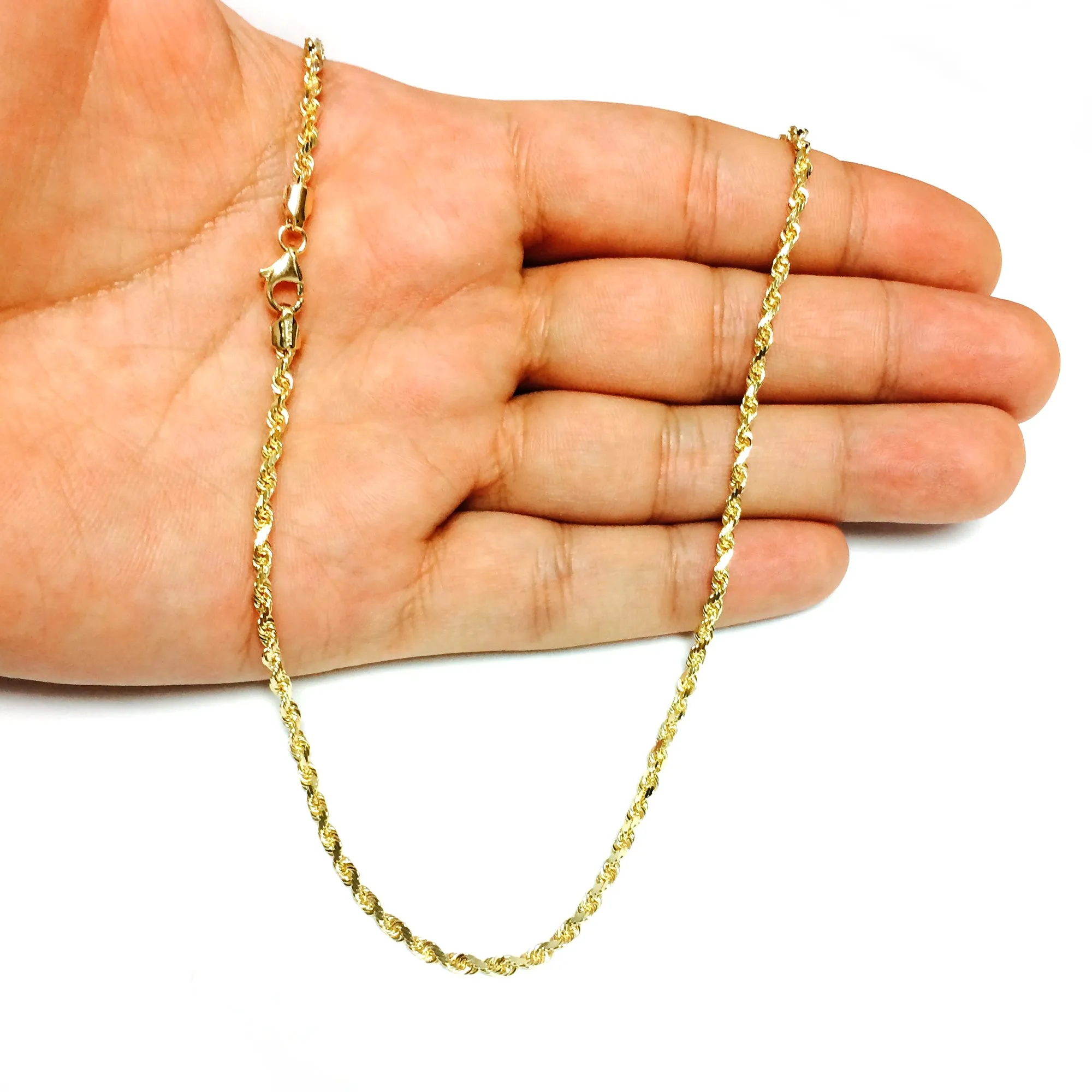 10k Yellow Solid Gold Diamond Cut Rope Chain Necklace, 3mm