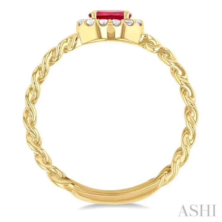 1/10 ctw Cuban Link East-West 5x3 MM Oval Cut Ruby and Round Cut Diamond Halo Precious Ring in 10K Yellow Gold