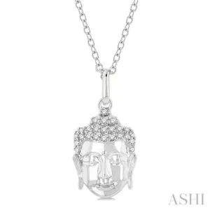 1/10 Ctw Head of Buddha Petite Round Cut Diamond Fashion Pendant With Chain in 10K White Gold