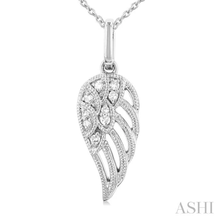 1/20 ctw Petite Angel Wing Round Cut Diamond Fashion Pendant With Chain in 10K White Gold