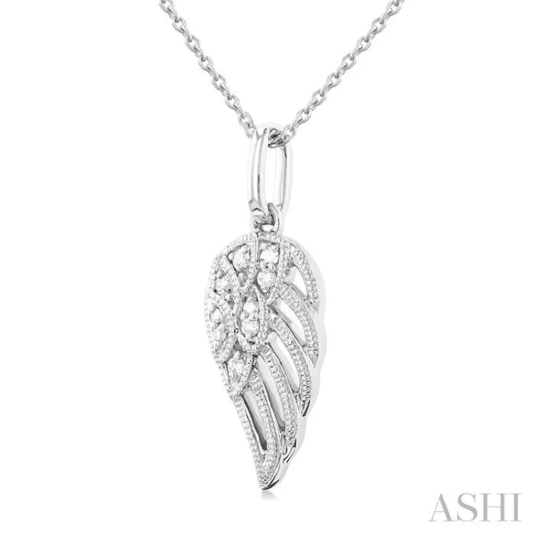 1/20 ctw Petite Angel Wing Round Cut Diamond Fashion Pendant With Chain in 10K White Gold