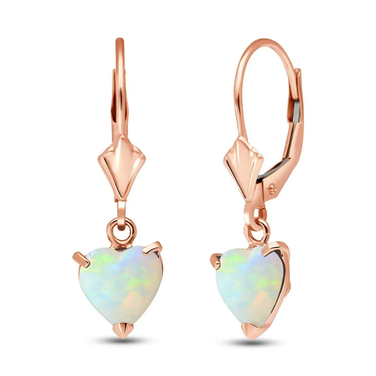 1.3 Carat 14K Solid Rose Gold Leverback Earrings Natural Opal