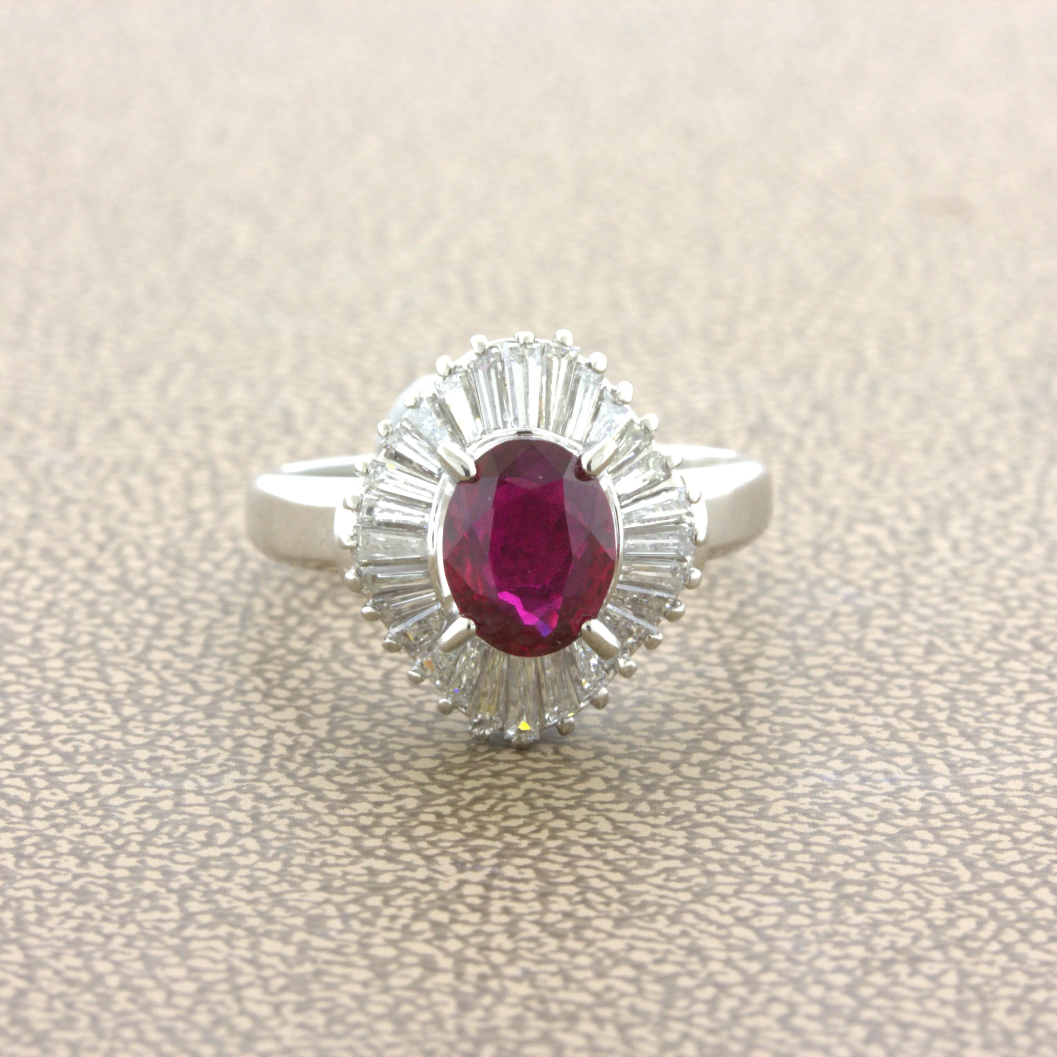 1.32 Carat No-Heat Ruby Diamond Platinum Ballerina Ring, GIA Certified