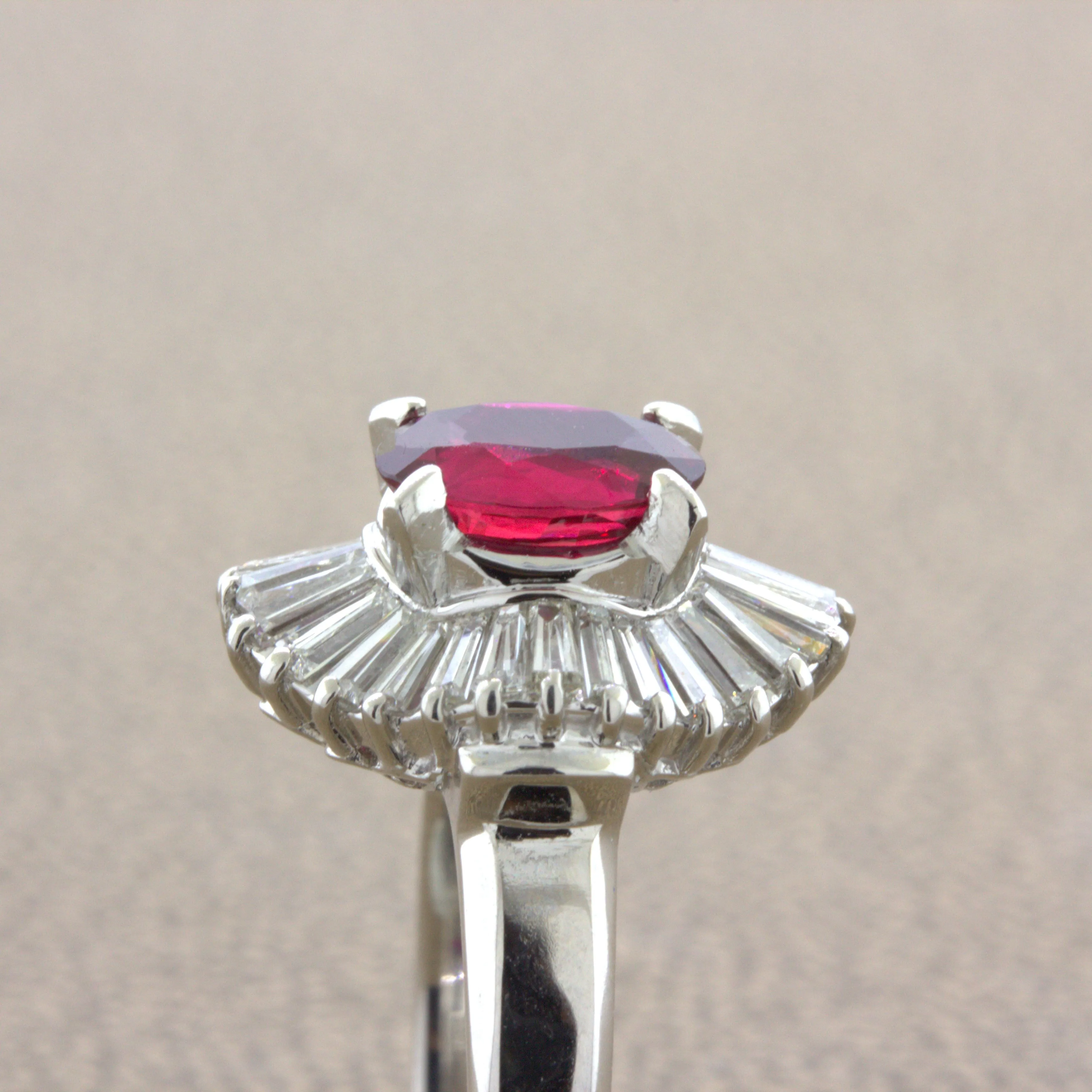 1.32 Carat No-Heat Ruby Diamond Platinum Ballerina Ring, GIA Certified