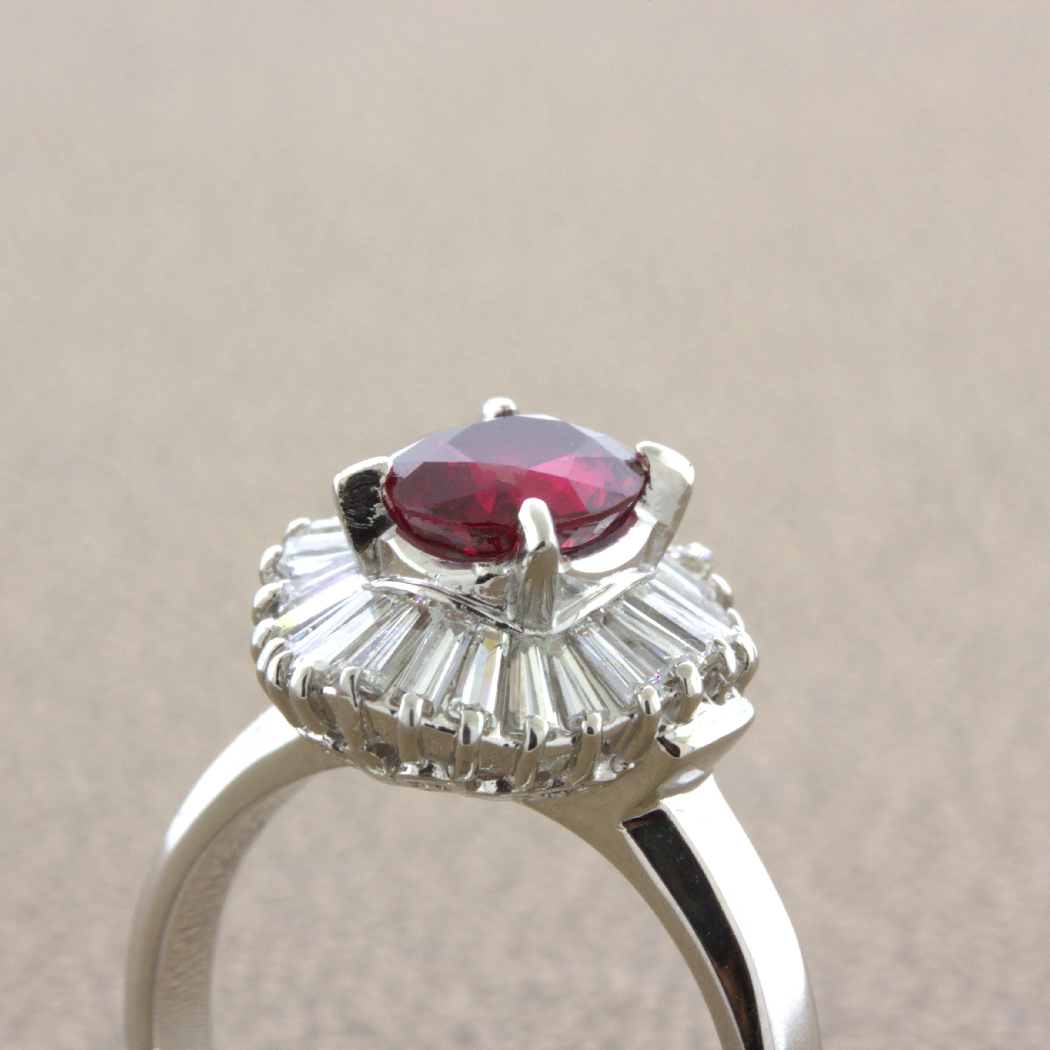 1.32 Carat No-Heat Ruby Diamond Platinum Ballerina Ring, GIA Certified