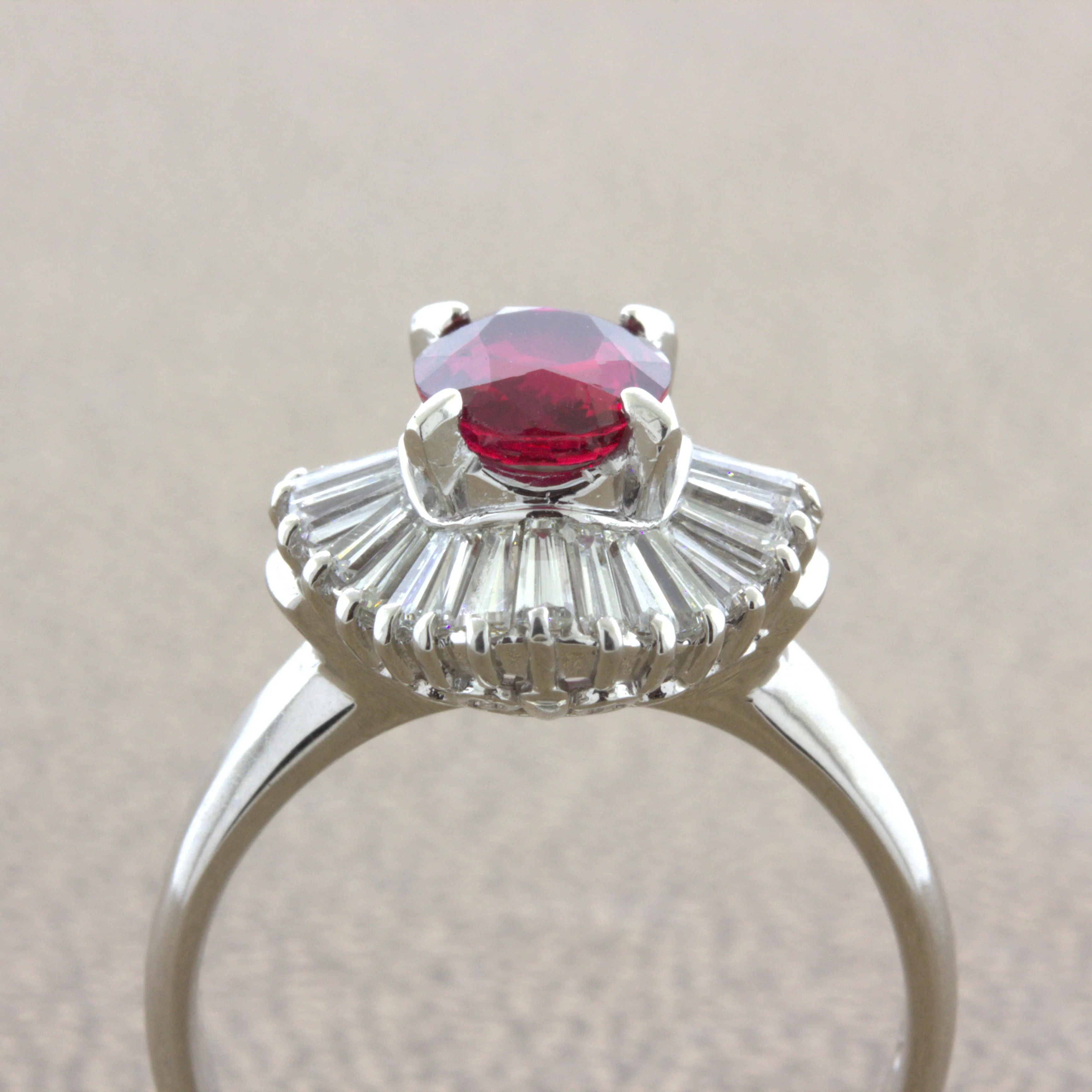 1.32 Carat No-Heat Ruby Diamond Platinum Ballerina Ring, GIA Certified