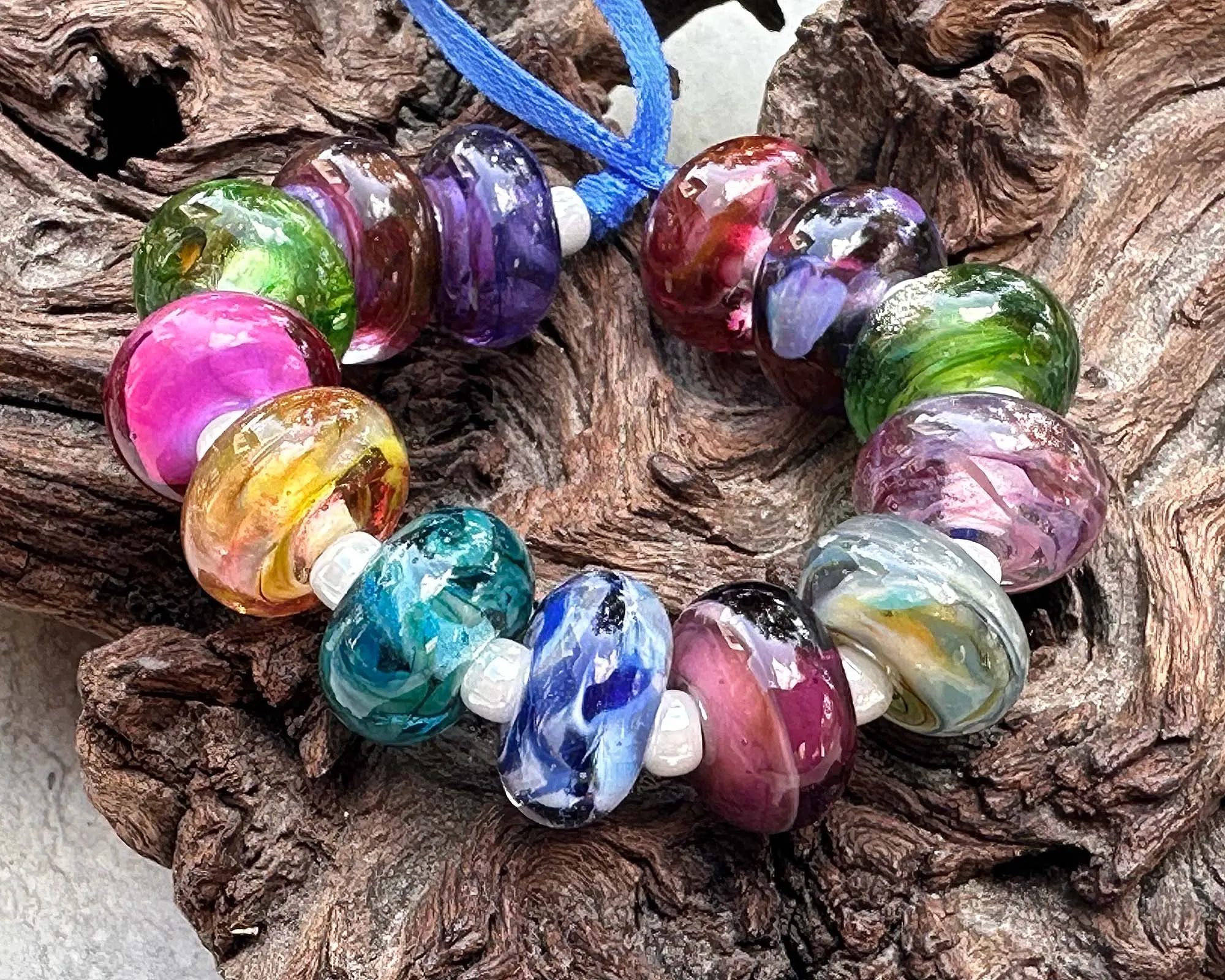 14 Colorful Swirls Lampwork Beads Set SRA