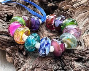 14 Colorful Swirls Lampwork Beads Set SRA