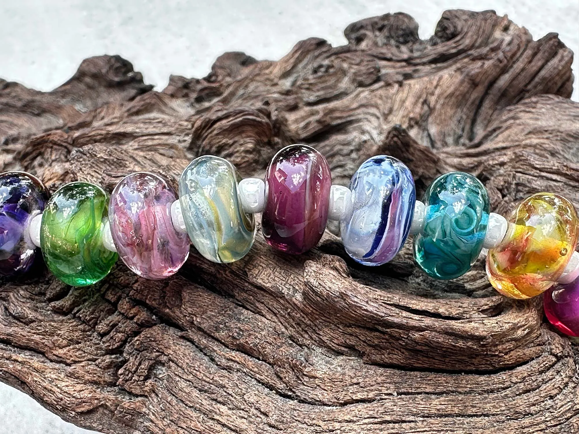 14 Colorful Swirls Lampwork Beads Set SRA