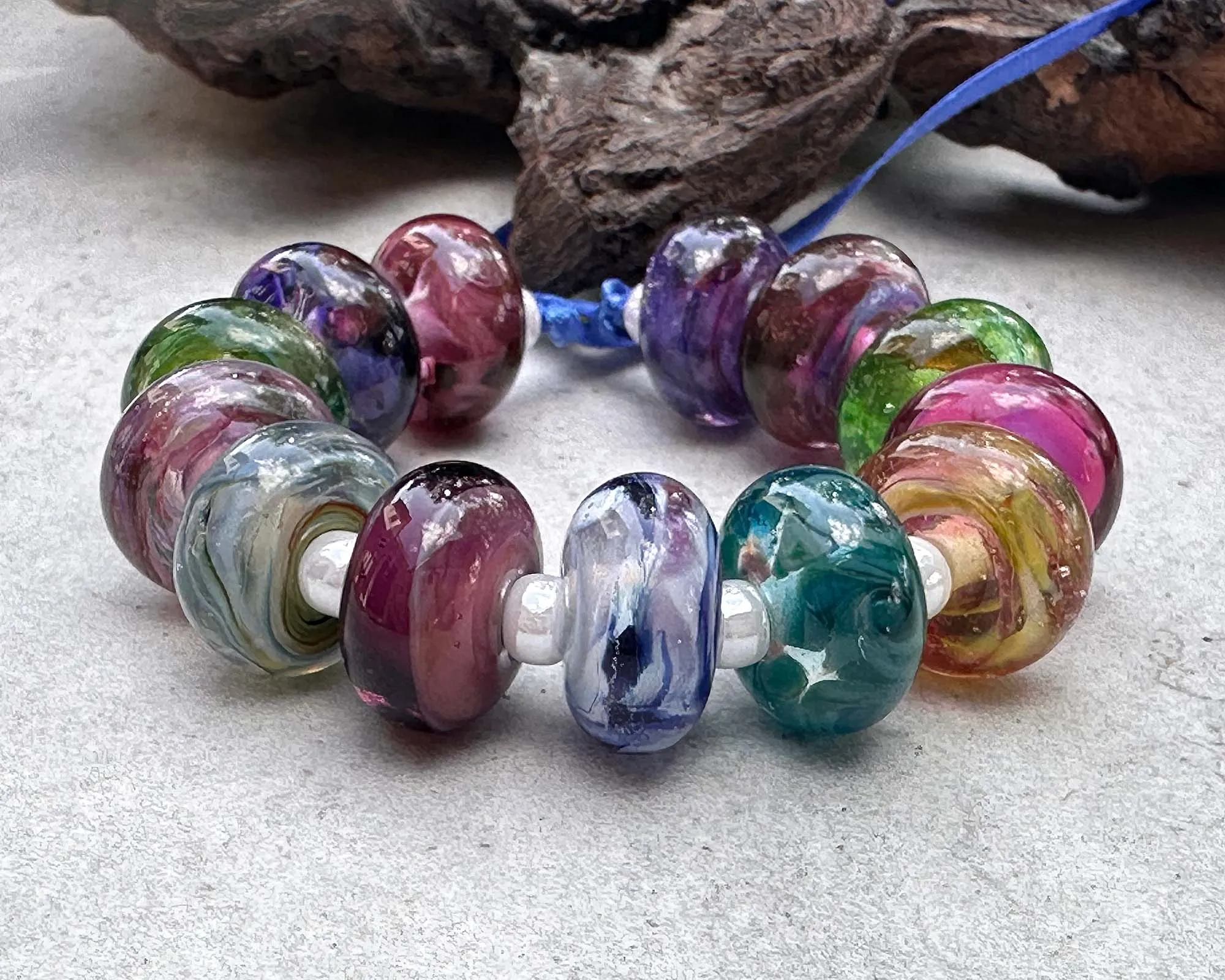 14 Colorful Swirls Lampwork Beads Set SRA