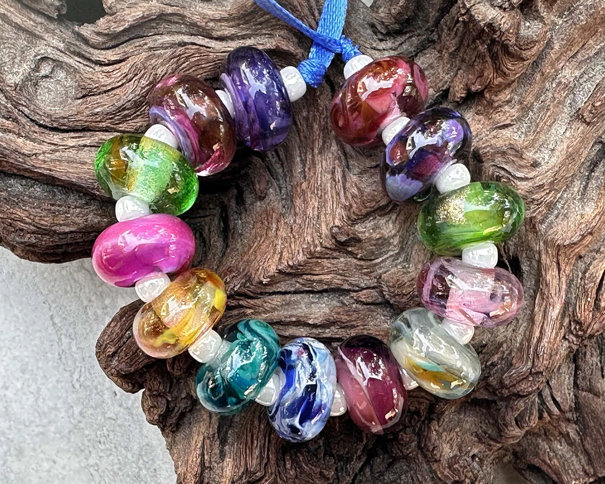 14 Colorful Swirls Lampwork Beads Set SRA