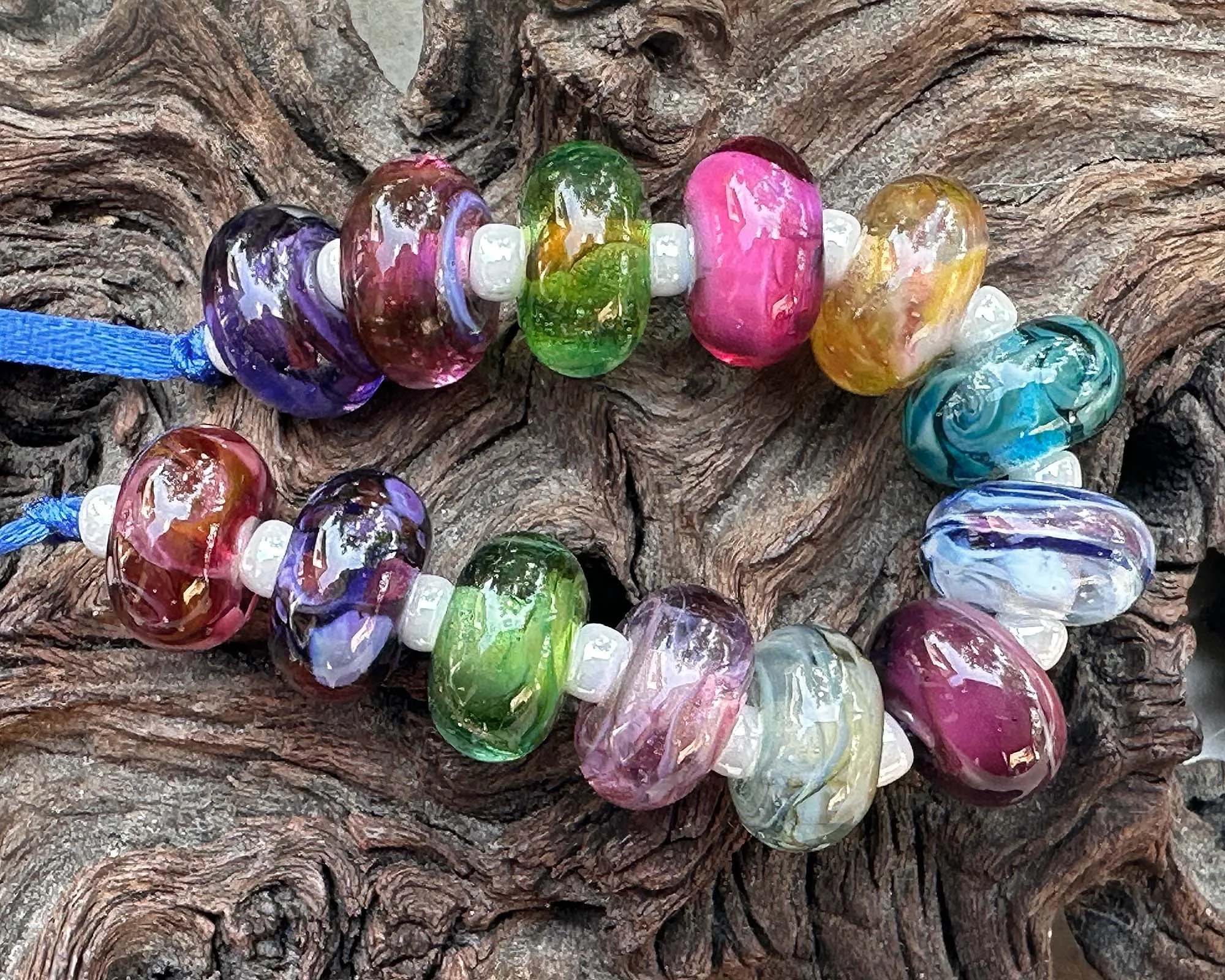 14 Colorful Swirls Lampwork Beads Set SRA