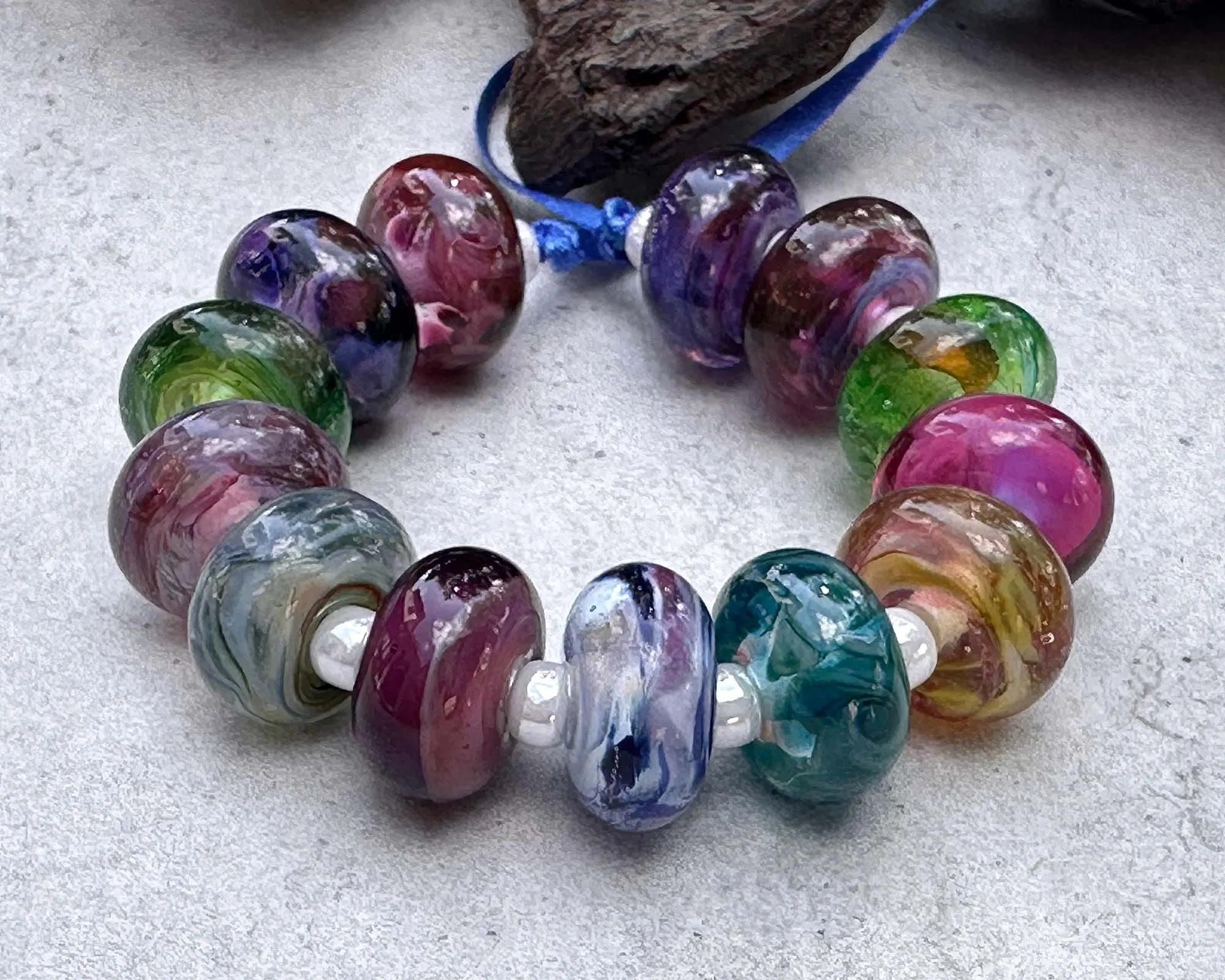 14 Colorful Swirls Lampwork Beads Set SRA