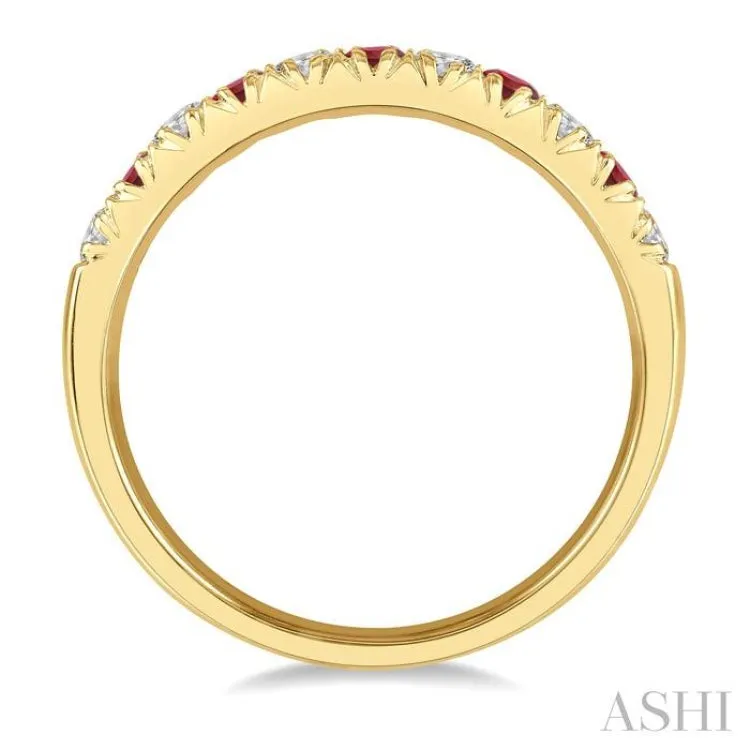 1/4 ctw Round Cut Diamond and 2.3MM Ruby Precious Wedding Band in 14K Yellow Gold