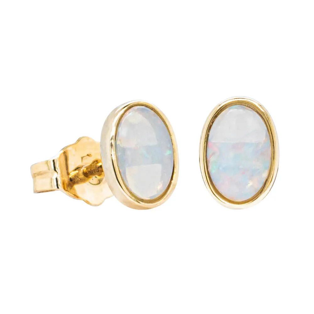 14ct Yellow Gold Opal Stud Earrings