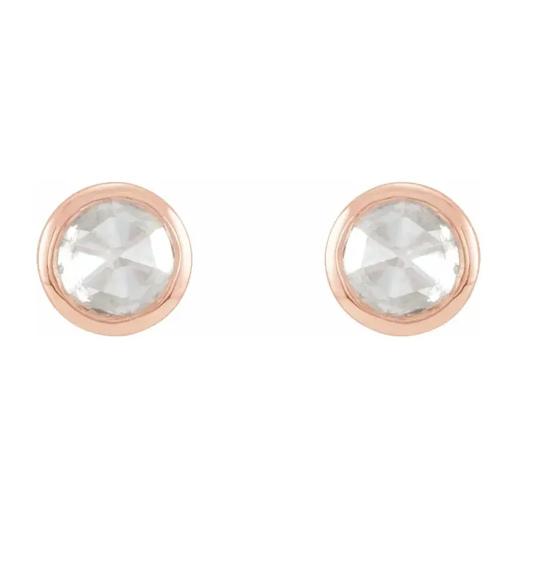 14k Gold Cabochon 4 mm Natural White Opal Bezel-Set Solitaire Stud Earrings