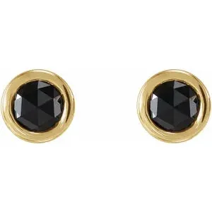 14k Gold Cabochon 4 mm Natural White Opal Bezel-Set Solitaire Stud Earrings