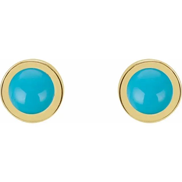 14k Gold Cabochon 4 mm Natural White Opal Bezel-Set Solitaire Stud Earrings