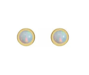 14k Gold Cabochon 4 mm Natural White Opal Bezel-Set Solitaire Stud Earrings