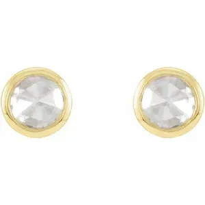 14k Gold Cabochon 4 mm Natural White Opal Bezel-Set Solitaire Stud Earrings