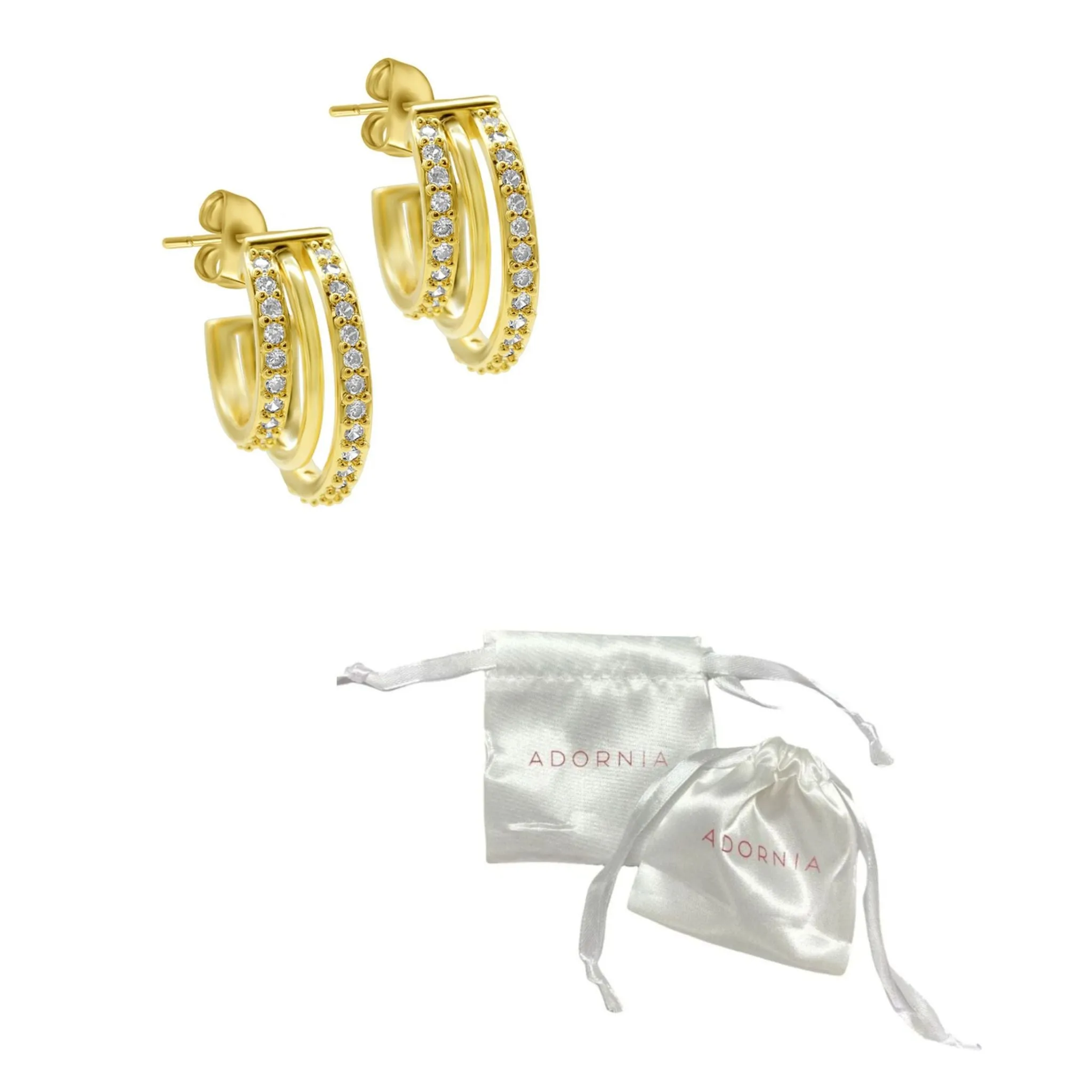 14K Gold Plated Multi-Band Crystal Huggie Earrings