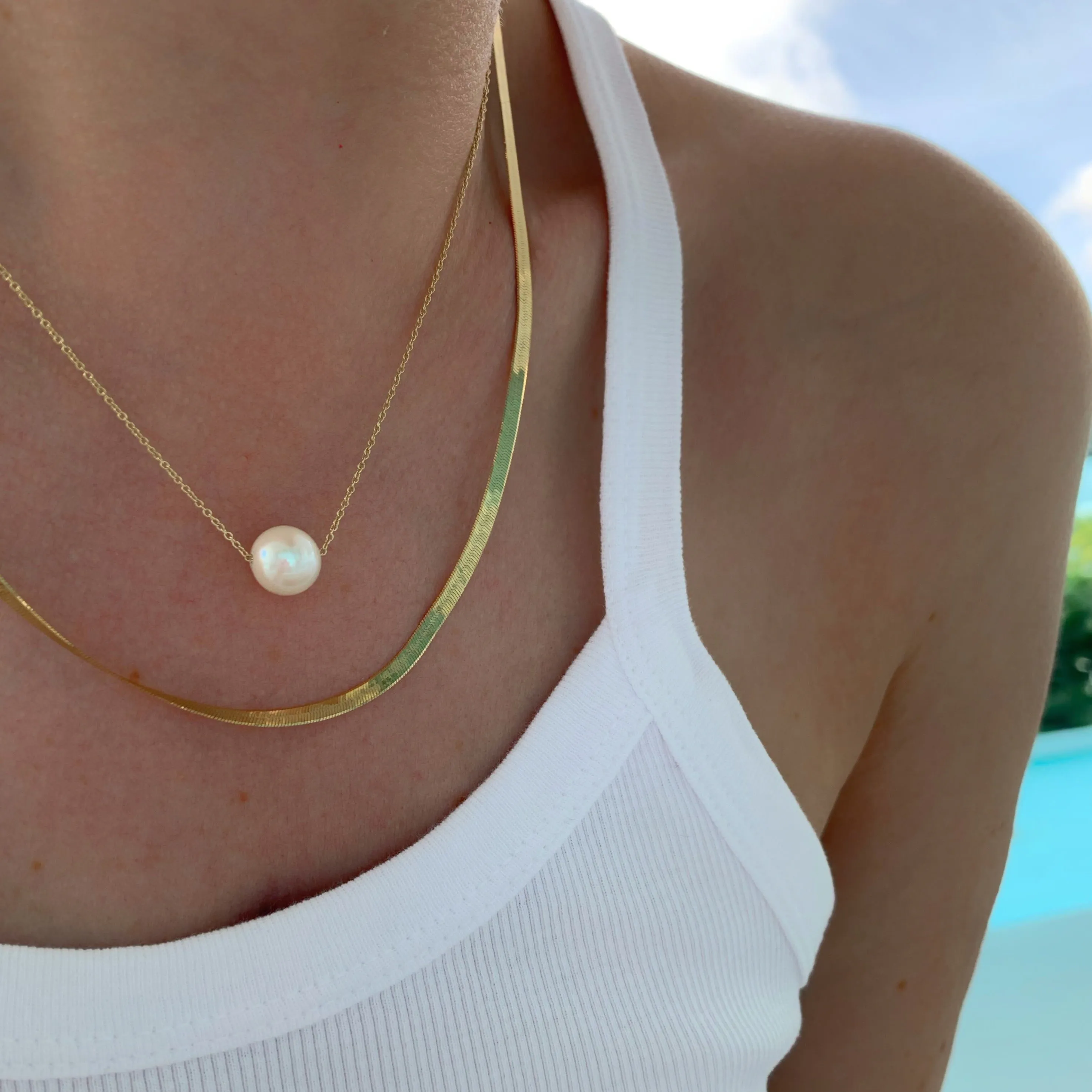 14K Gold Single Pearl Necklace