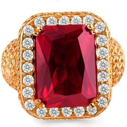 14K Large Rose Solid Gold Diamond Mens Ruby Ring 18.00 Ctw