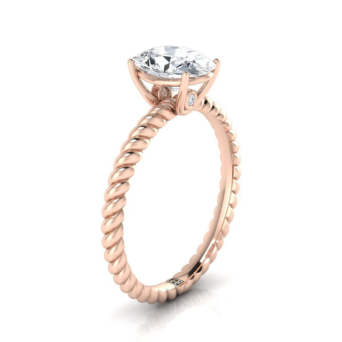 14K Rose Gold Oval Ruby Twisted Rope Solitaire With Surprize Diamond Engagement Ring