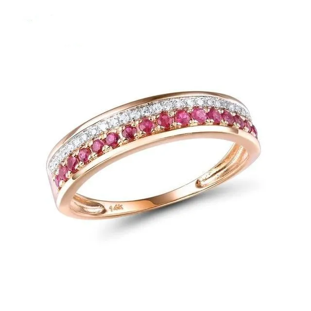 14K Rose Gold Rings For Lady Genuine Shiny Diamond Fancy Ruby Sapphire Emerald Engagement Anniversary Chic Fine Jewelry