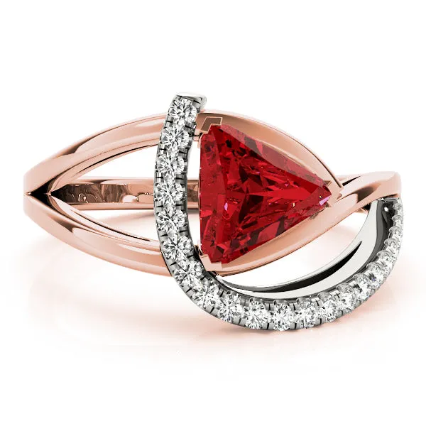 14K Triangle Shape Ruby and Diamond Ring