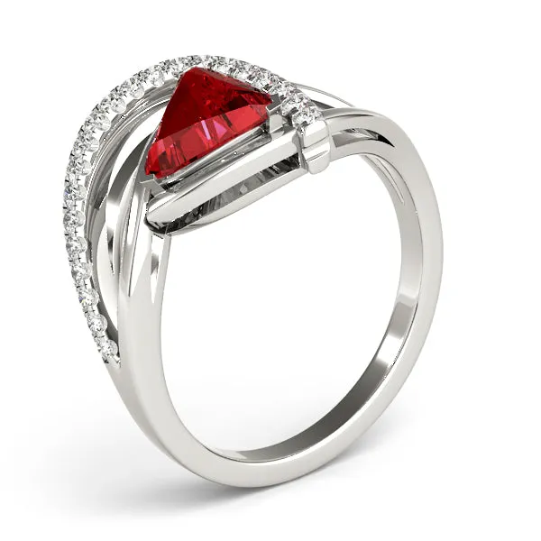 14K Triangle Shape Ruby and Diamond Ring