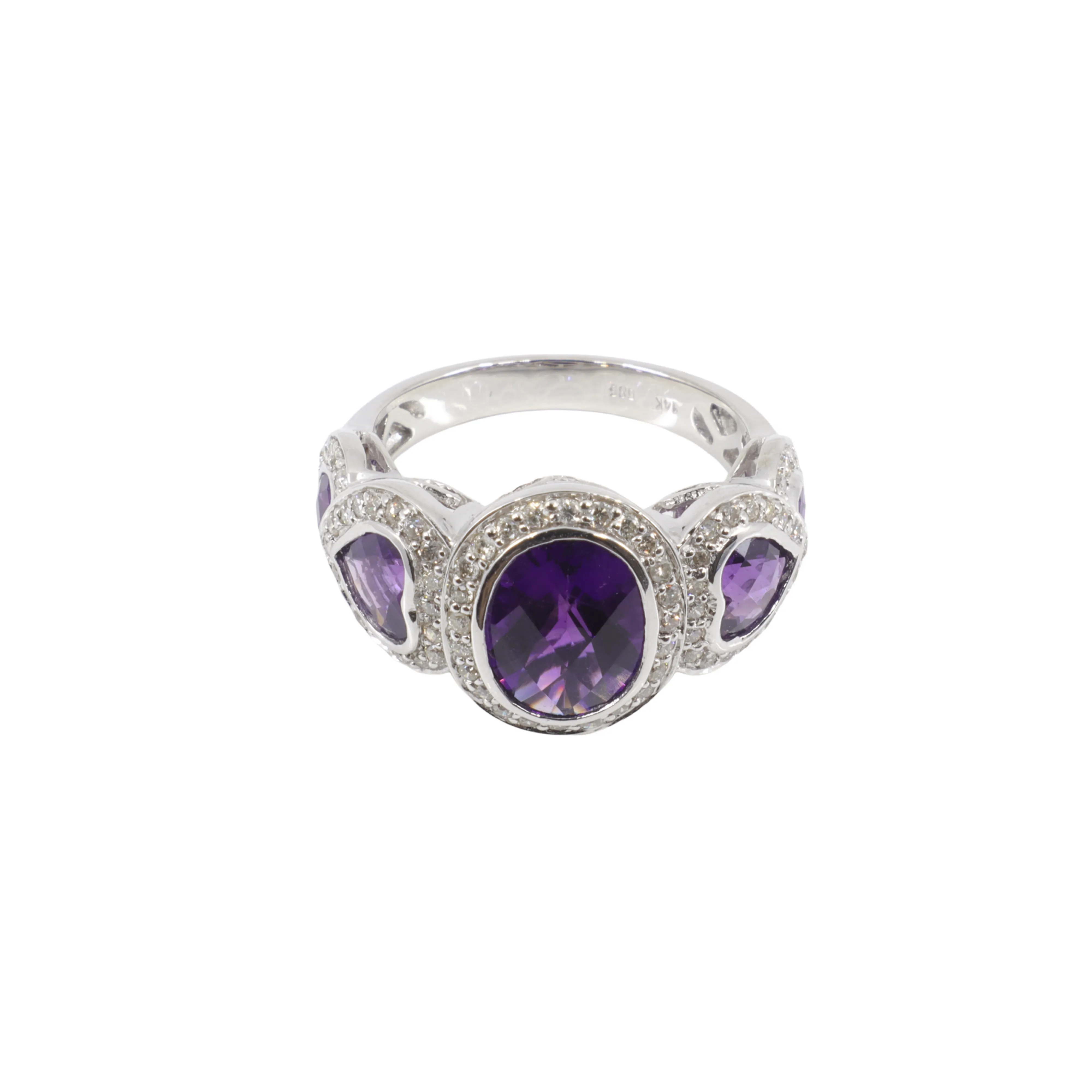 14K White Gold Amethyst and Diamond Ring - 20764777