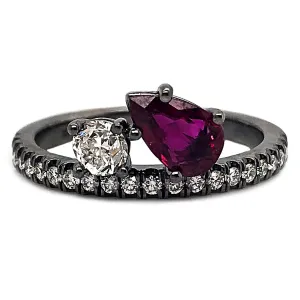 14k White Gold Diamond & Ruby Ring