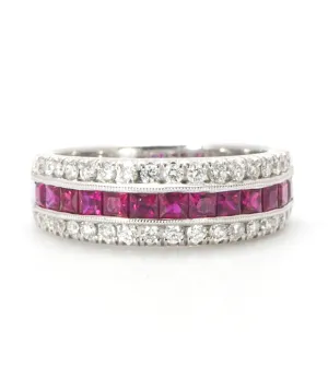 14K White Gold Diamond and Ruby Ring