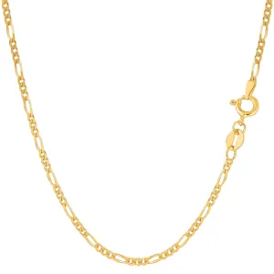 14k Yellow Solid Gold Figaro Chain Necklace, 1.9mm