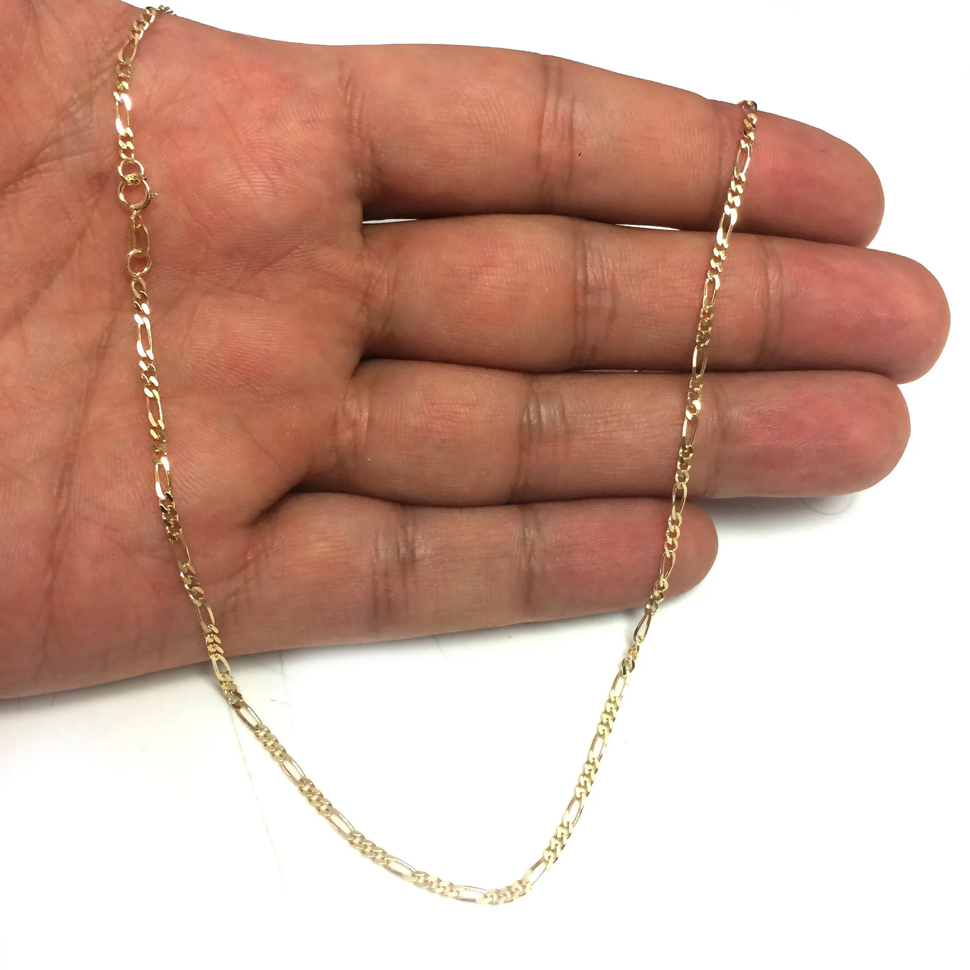 14k Yellow Solid Gold Figaro Chain Necklace, 1.9mm