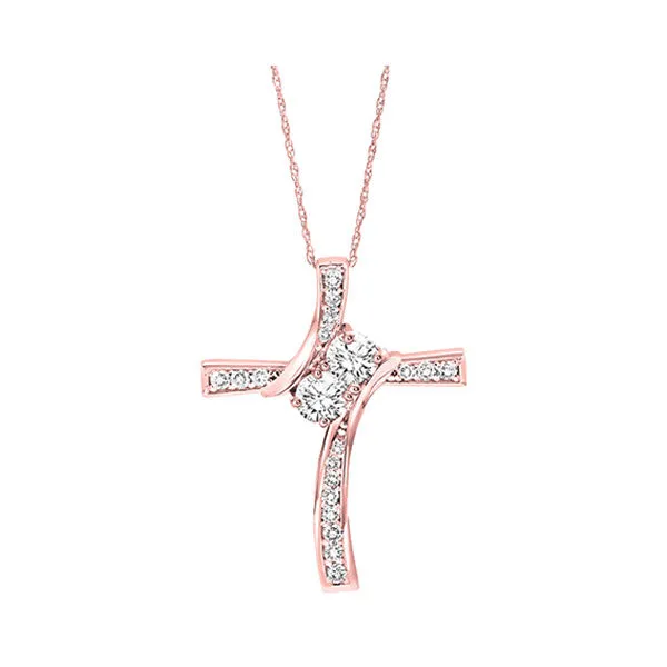 14KT Pink Gold & Diamond Cross Pendants Neckwear Pendant  - 1 ctw