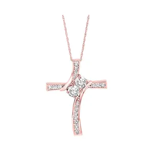 14KT Pink Gold & Diamond Cross Pendants Neckwear Pendant  - 1 ctw