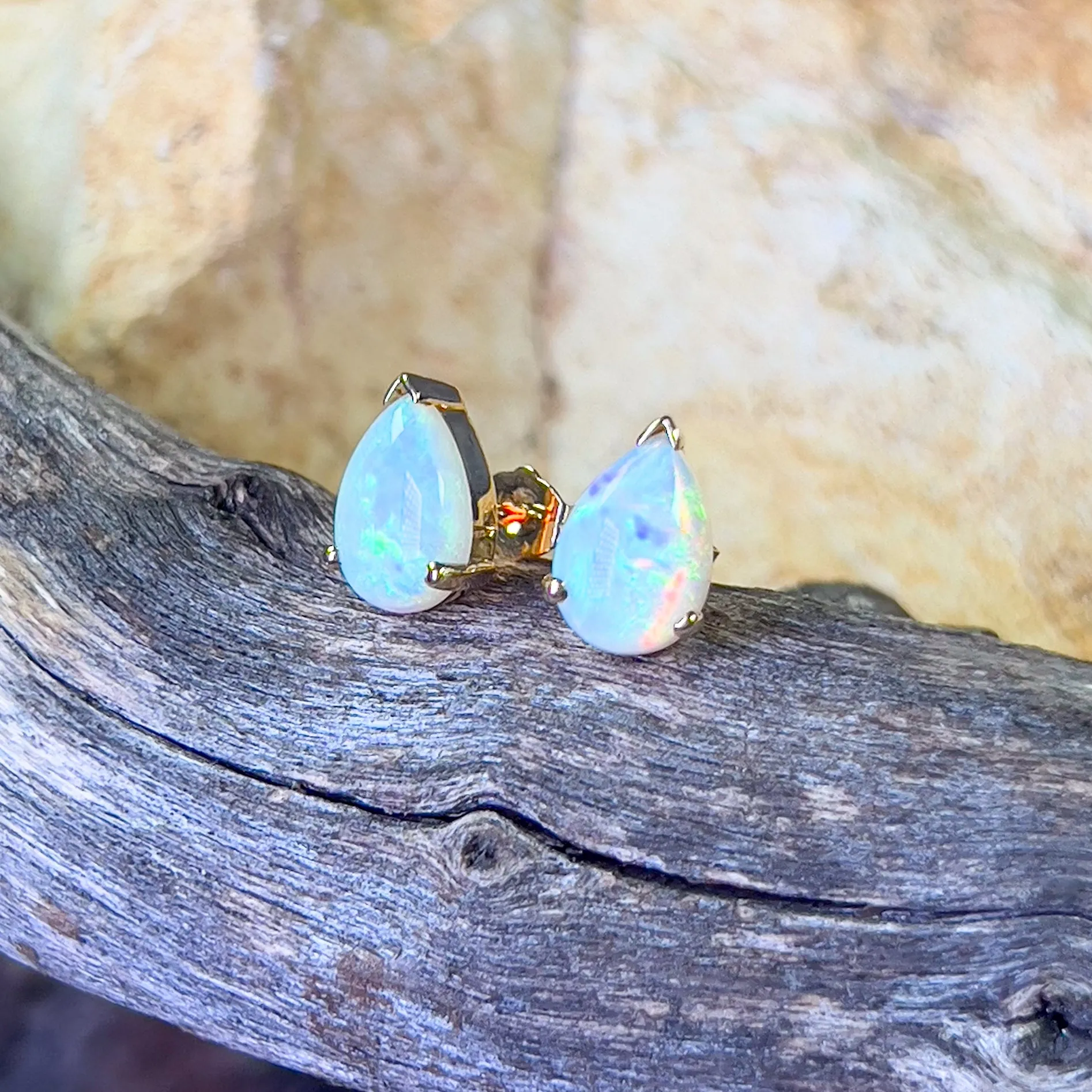 14kt Yellow Gold Pear shape Crystal Opal 2.19ct studs