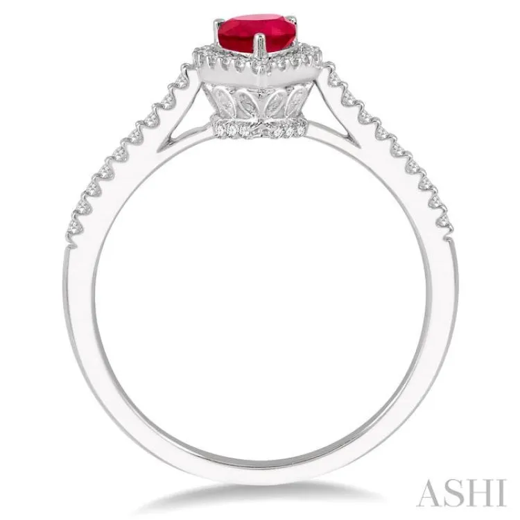 1/5 Ctw Pear Shape 6x4 MM Ruby & Round Cut Diamond Precious Ring in 10K White Gold