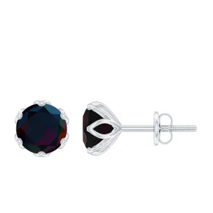 1.50 CT Round Shape Black Opal Solitaire Stud Earrings in Silver