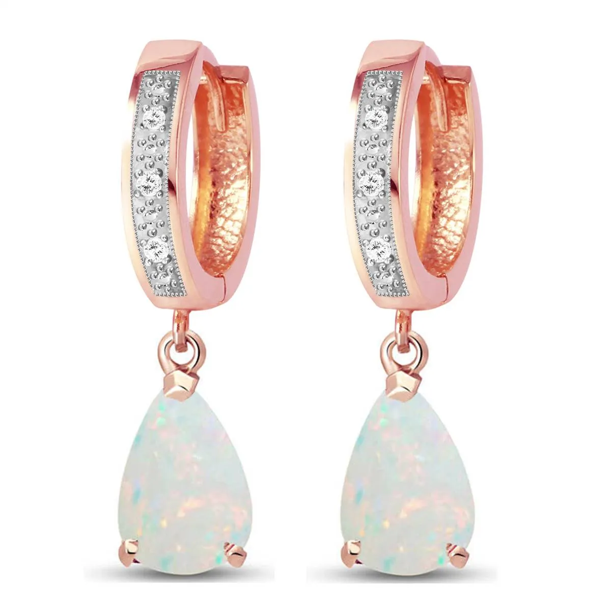 1.58 Carat 14K Solid Rose Gold Hoop Earrings Diamond Opal