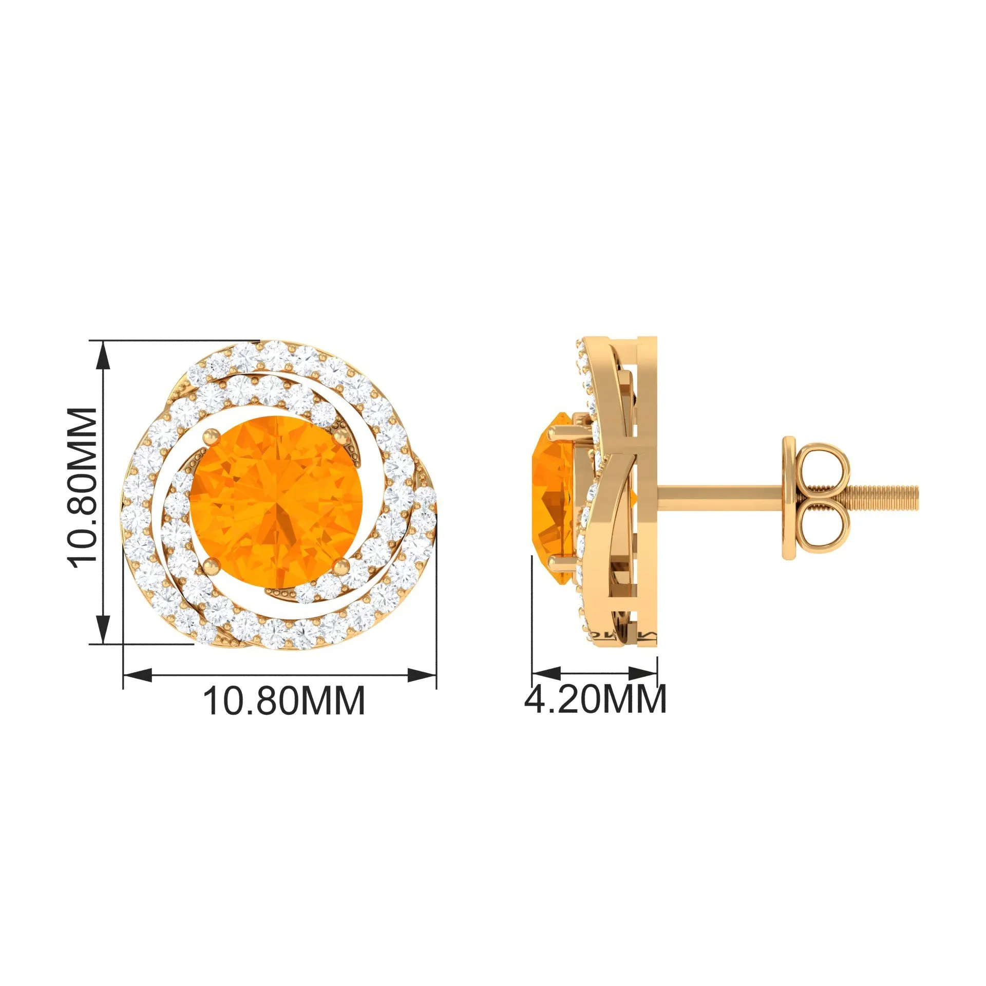 1.75 CT Fire Opal and Diamond Swirl Stud Earrings