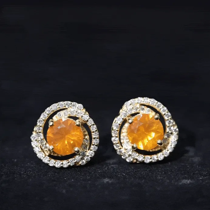 1.75 CT Fire Opal and Diamond Swirl Stud Earrings