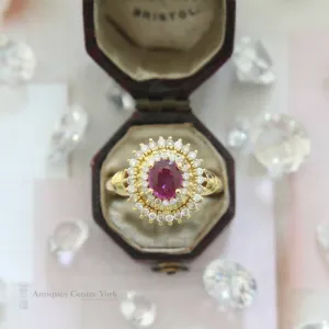 18ct Ruby & Diamond Oval Cluster Ring