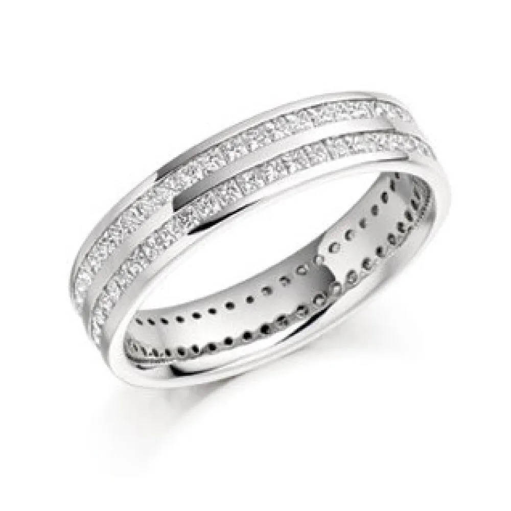 18ct White Gold Princess Cut Double Row Eternity Ring 1.50ct